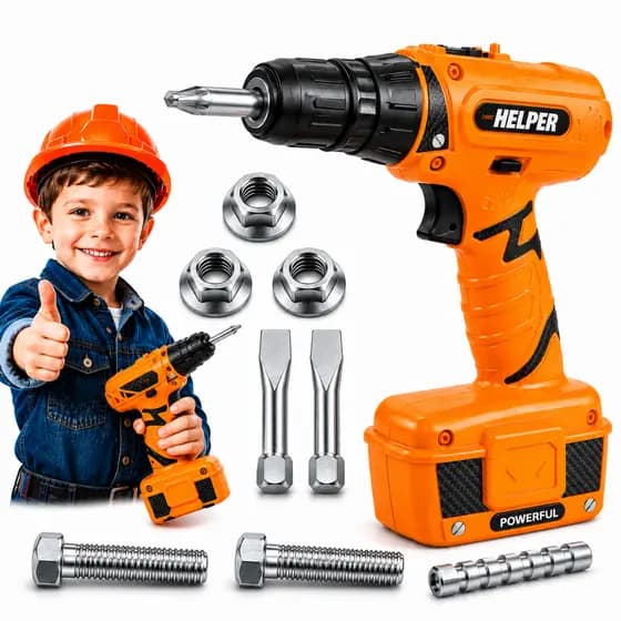 Ferramenta Infantil Parafusadeira Brinquedo Pilha Gira de Verdade