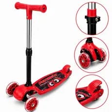 Patinete Infantil Vermelho 3 Rodas Com Luzes Criança Ajustável
