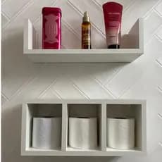 kit Prateleira 2 Peças para Decoração Banheiro Em Mdf Branco Já Vai Montado Só Instalar nichos