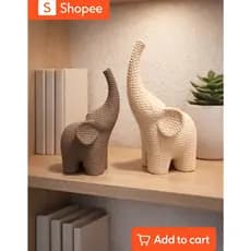 Kit com 2 Elefantes Decorativos – Efeito Crochê | Impressão 3D Artesanal - Decoração Sala, Quarto, Escritorio.