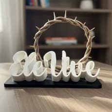 Enfeite Decorativo Cristão “Ele Vive” com Coroa de Espinhos Religioso Presente