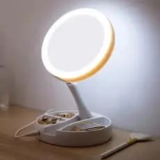 Espelho Dobrável com Luz de LED – Compacto para Maquiagem e Rotina Diária