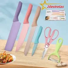 Conjunto De Facas De Cozinha Colorido 6 Peças Inox Qualidade
