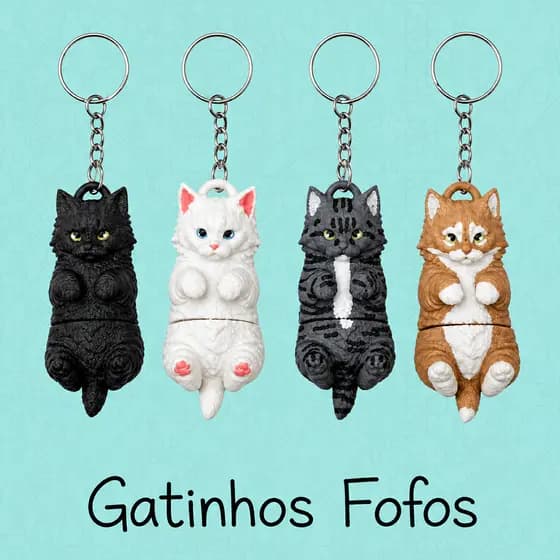 Chaveiro Gato Fofo Kawaii Miniatura Bolsa Mochila Decorativo Realista Amante de Pet