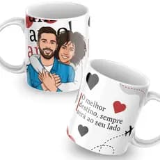 Xícara Caneca Personalizada 325ml Caricatura de Casal e Nome Presente Romântico Especial Único Mimo