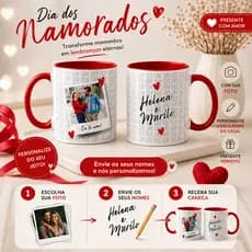 Caneca de Porcelana Personalizada com Foto Casal Namorados Xícara Romântica com Nome e Frase
