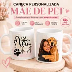 Caneca com Foto Pet Personalizada Caricatura Xícara Mãe Pai de Pet Cachorro Gato Presente