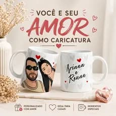 Caneca Personalizada Casal Xicara 325ml com Caricatura e Nome Presente Romântico Criativo Especial