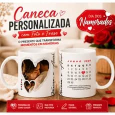 Caneca Personalizada Calendário com Foto Xícara Personalizada Presente Namorados Casal Data Especial