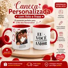 Caneca Casal Personalizada com Nome Foto e Frase Namorados Xícara de Porcelana Personalizada