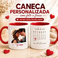 Caneca Personalizada com Foto Frase e Data Xícara de Porcelana Presente Romântico Namorados Casal