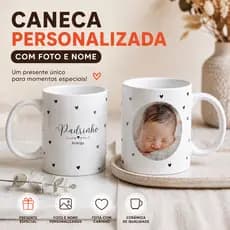 Xícara Personalizada Madrinha Padrinho Caneca Convite Especial com Foto e Nome