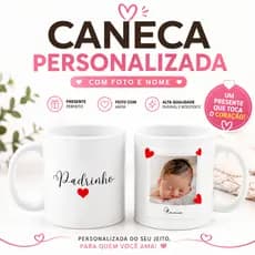 Xícara Personalizada para Madrinha e Padrinho Kit Caneca com Foto Nome e Mensagem