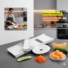 Ralador Fatiador de Legumes 4 em 1 Dupla Face Mandoline Cortador Descascador Boleador Em Aço Inox