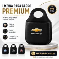 Lixeira Automotiva Porta Lixo Organizador em Couro Reforçado Compacta Universal cor Preto ou Café
