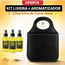 Kit COM  3 Cheirinho CARRO NOVO: Elimina Fungos e Bactérias E Lixeira Automotiva Em Couro Sintético