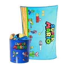 Kit Super Mario Cobertor Manta Com Balde De Pipoca Kit Gamer