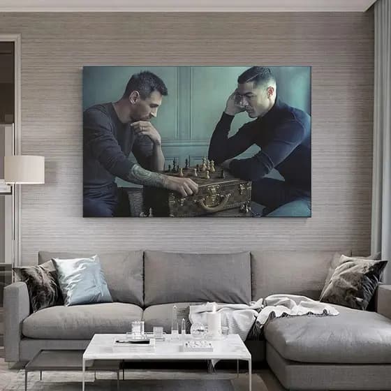 Quadro Decorativo Messi e cr7 jogo xadrez cristiano ronaldo sala quarto escritorio