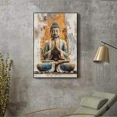 Quadro Decorativo Buda Meditação Estilo Rústico Zen Oriental Sala Quarto 4K MDF