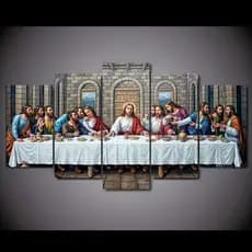 Quadro Decorativo A Santa Ceia Kit 5 Peças Jesus Cristo para Sala ou Quarto Ultima Ceia