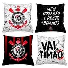 KIT 4 CAPAS DE ALMOFADAS DE LUXO  IDEAL PARA DECORAÇÃO, CORINTHIANS TIMAO- TAMANHO 45X45