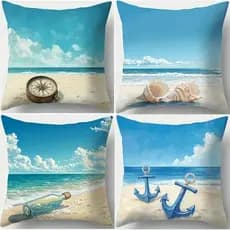 KIT 4 CAPAS DE ALMOFADAS DE LUXO PERSONALIZADAS MAR, PRAIA FUNDO DO MAR