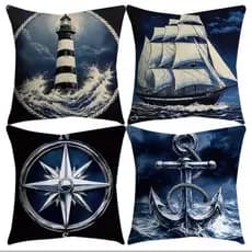 KIT 4 CAPAS PARA ALMOFADAS DE LUXO PERSONALIZADAS ANCORA NAVIO CAVALO MARINHO FAROL