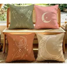 KIT 4 CAPAS DE ALMOFADAS DE ESTILO TAROT MISTERIOSO, SOL LUA ASTRO