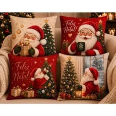 KIT 4 CAPAS DE NATAL PERSONALIZADAS DE LUXO FELIZ NATAL TAMANHO 45X45 PARA SALA ESCRITORIO QUARTO