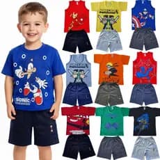 Kit conjunto Infantil Menino – 10 Peças (5 Camisetas + 5 Bermudas) – Variadas