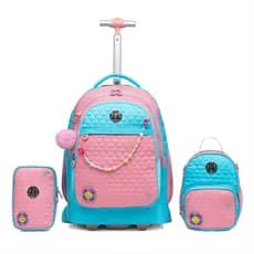 Kit Mochila Infantil =Rodinha Espaçosa Menina Estojo Lancheira Escolar 40 L