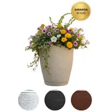 Vaso para Plantas Medio Decorativo em Polietileno Coluna Bojo Escovado N1 com Prato Coletor