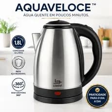 Chaleira Elétrica Inox 1,8L 220V Base Giratória 360° Alta Potência Aquecimento Rápido AquaVeloce