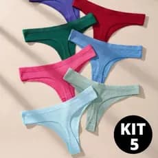 Kit 5 Calcinha Canelada Fio Dental Sara Conforto Feminina Forro Algodão Cor Sortida Empina Bumbum