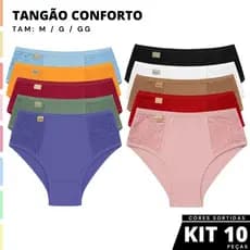 Kit 10 Calcinhas Tangão Senhora Conforto Cintura Alta Cós Largo Feminina Calçola Básica Vera