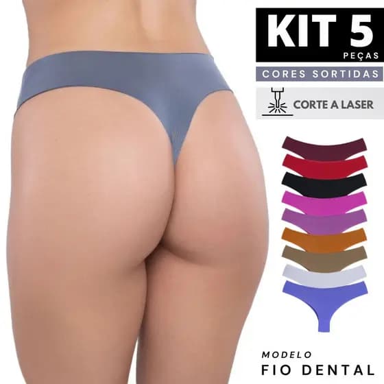 Kit 5 Fio Dental Sem Costura Academia Calcinha Fio dental corte a laser Sula Fio