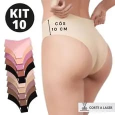 Kit 10 Calcinha Cintura Larga Sem cosutra Corte a Laser Vick