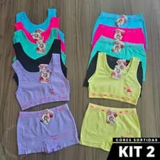 Kit 2 Conjunto Infantil Calcinha box Shortinho + Top Tecido Confort Poliamida Importada Premium Eloa