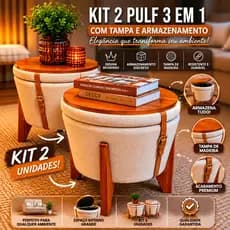Kit 2 Puff Decorativo Premium Com Armazenamento Para Sua Decoração