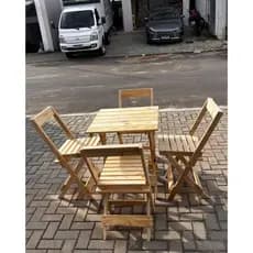 Conjunto Mesa Dobrável 60x60 + 4 Cadeiras Madeira Pinus