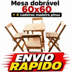 Mesa Dobrável Compacta com 4 Cadeiras Madeira Pinus Premium