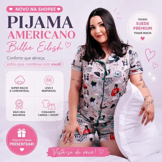 Pijama Americano Feminino Billie Eilish Curto Conjunto Short Doll Blogueira Moda Sleepwear