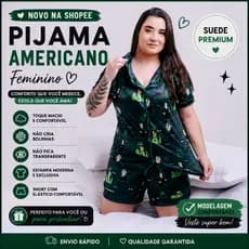 Pijama Americano Feminino Curto Short Doll Estampado Conjunto Suede Premium Moda TikTok