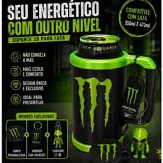 Suporte para Lata de Energético 3D + Tampa + Abridor + Chaveiro ET 👽 | Porta Lata Estilo Caneca Inspirado Monster Energy