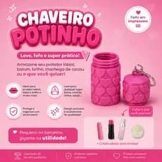 Chaveiro Porta Batom / Protetor Labial Rosa | Potinho Multiuso com Tampa | Porta Brilho, Manteiga de Cacau