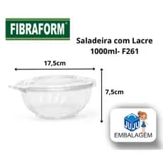 10un- Saladeira com tampa com lacre descartavel 1000ml- Fibraform F261Pote Redondo Transparente