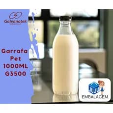 5un. Garrafa Cristal Pet Com Tampa Para Suco/Polpa 1000ml Galvanotek G3500