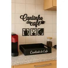 Kit Cantinho do Café Bandeja Lisa Retangular Com Apliques de Parede em MDF