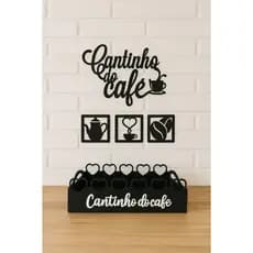 Bandeja e Aplique Cantinho do Café em MDF Marrom