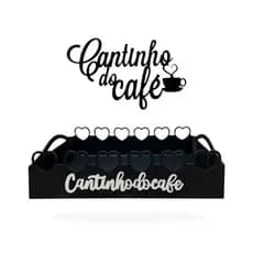 Kit Bandeja e Aplique Cantinho do Café em MDF Pintado na Cor Preta